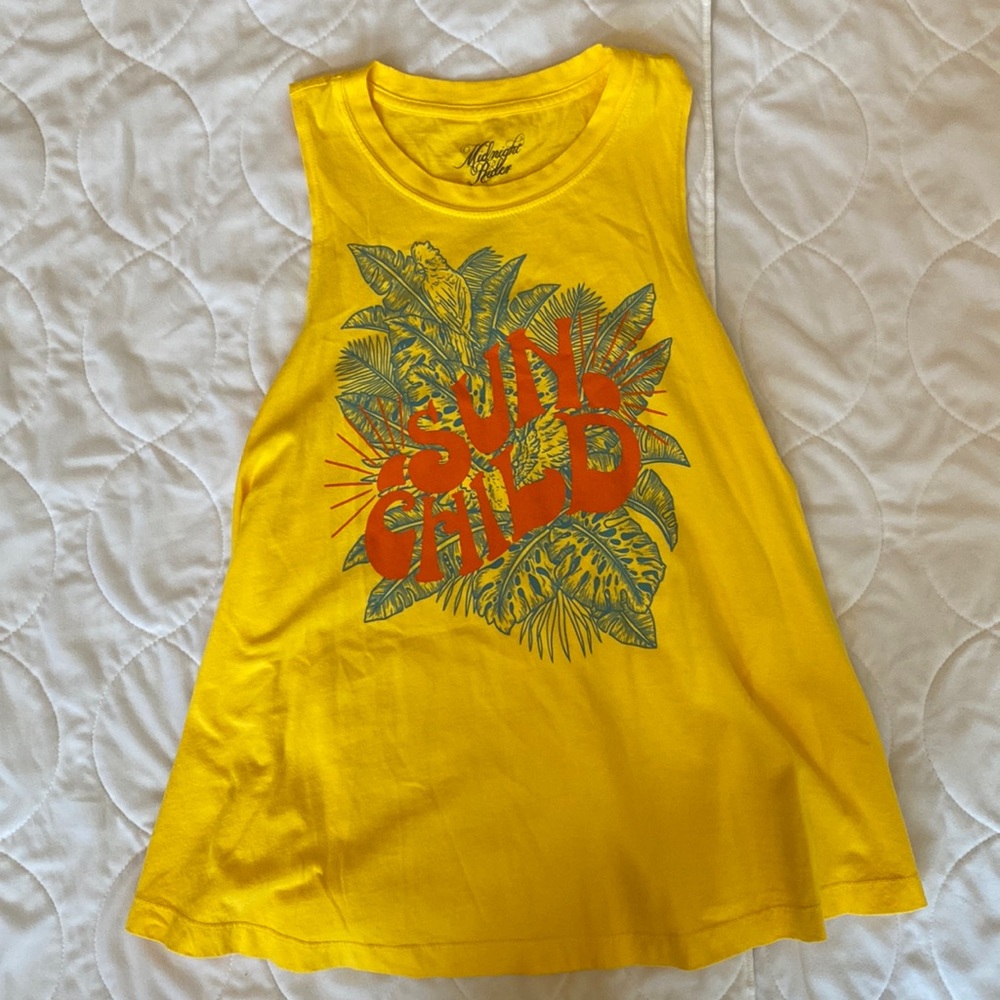 Midnight Rider x Free People yellow graphic swing tank NWOT